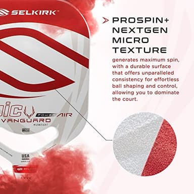 Selkirk Vanguard Power Air Pickleball Paddles | Carbon Fiber Pickleball Paddle | 360 Proto Molding & Flexfoam Perimeter | Designed for Ultimate Power & Control | Epic Red - Image 8