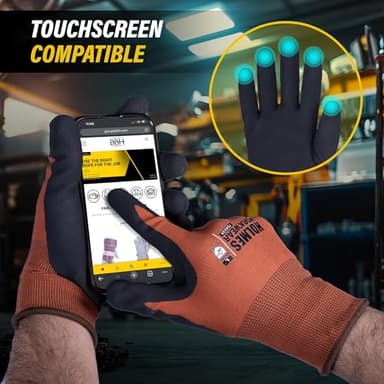 Holmes Workwear 6 Pack Foam Latex Coated Safety Work Gloves for Men with Grip in Wet Conditions, Breathable Polyester Liner, Thin and Lightweight, Touchscreen Compatible (6 Pair, X-Large) - Image 5