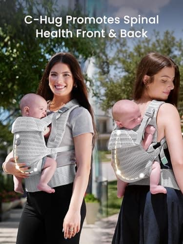 Grownsy Baby Carrier Newborn to Toddler (7-44lbs), Ergonomic & Cozy Wraps with One-Click Buckle, Mesh & Head Support for Hands-Free Comfort, Silver Gray - Image 4