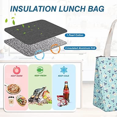 iknoe Insulated Lunch Bag for Women, 9L Durable Wide-Open Foldable & Portable Lunch Tote with Interior Pockets, Water-resistant Thermal Lunch Cooler for Adults (Floral) - Image 5