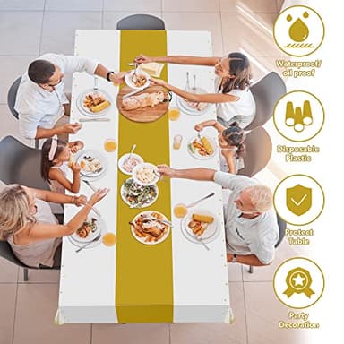 OHOME 4 Pack Disposable Plastic Table Cloths for Parties,White and Gold Rectangle Table Covers for Fall Decor Wedding Bridal Shower Birthday | Baptism Friendsgiving Thanksgiving Decorations 54" x 108" - Image 4
