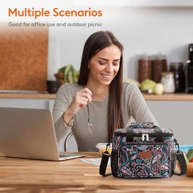 Lifewit Medium Lunch Bag Insulated Lunch Box Soft Cooler Cooling Tote for Adult Men Women, Flower 12-Can (9L) - Image 6