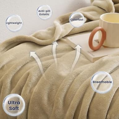 David's Home Soft Fleece Blanket Queen Size, 300GSM Warm Comfy for Fall Winter, Cozy Plush Lightweight Fuzzy Blanket for Bed, Couch, Sofa, Travel, Office, Chirstmas Gift for Women,Khaki,90x90 inches - Image 2