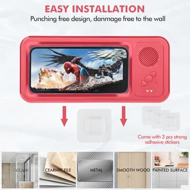 Fanlory Shower Phone Holder with Wireless Bluetooth Speaker, Waterproof 480 Rotation Viewable Shower Phone Stand Case Mount Speakers for Bathroom Wall Mirro for 4"- 6.8" Cell Phones - Image 3