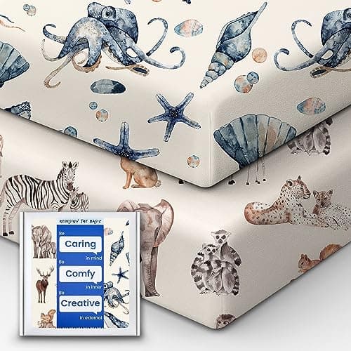 Premium Fitted Baby Boy Crib Sheets for Standard Crib Mattress - Ultra-Soft Jersey Knit Crib Mattress Sheet, Safe and Snug, Durable, Stylish Crib Sheet, 28''x52''x9'' Extra Deep Pocket - Image 1