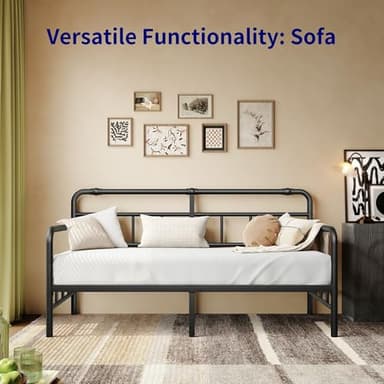 Sementa Daybed-Frame, Twin-Daybed with Classic-Headboard - Heavy Duty Steel Slats,Metal Sofa Bed Frame for Living Room Bedroom Guest Room, Easy Assembly(Black) - Image 4