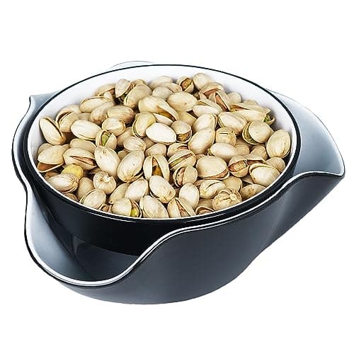 Pistachio Bowl, Snack Serving Dish, Double Dish Nut Bowl with Nut Seeds Shell Storage, Pistachios, Peanuts, Cherries, Popcorn, Edamame, Fruits, Snacks, and Candy Serving Bowl, Black & White - Image 1
