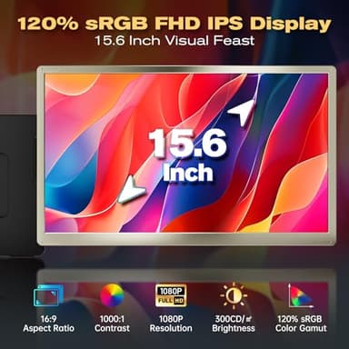 Teamgee 15.6" Laptop Screen Extender | Portable Monitor for 13-17” Mac/Windows Laptops | 120% sRGB FHD, Metal Stand, 235° Rotation, Ideal for Hybrid Work - Image 2