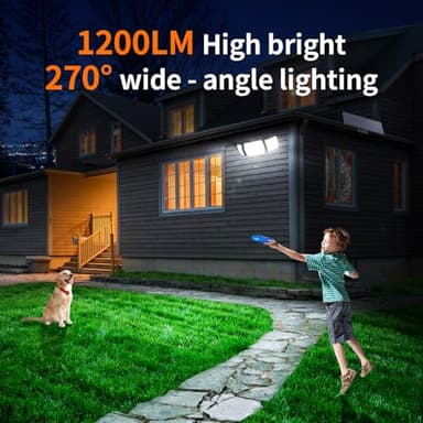 intelamp Solar Flood Lights Outdoor Waterproof, 6000mAh 1200LM Solar Powered Dual Motion Sensor LED Lighting Dusk to Dawn Security Floodlight Exterior with Remote 9.8ft Cable for Outside Garden House - Image 2