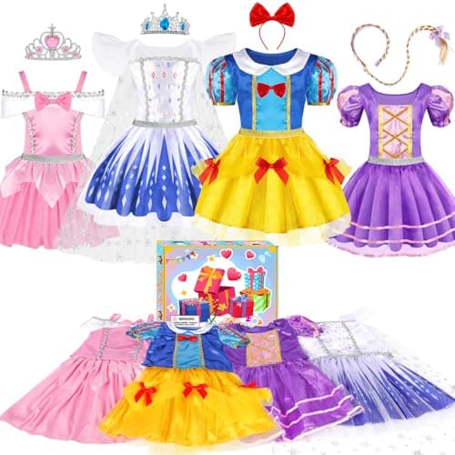 EULRGAUS Princess Dress Up, Toddler Dress Up Clothes, Cosplay Princess Costume Gift Set with Princess Dresses and Princess Toys, Pretend Play Girl Toys Age 3-6, Halloween Christmas Birthday Gift - Image 1