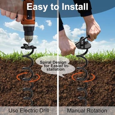 Eurmax USA 4-Pc Pack Spiral Stakes Heavy Duty Anchor Kit Ice Screw Anchor for Trampoline, Tents, tarps, Canopies,car Ports,Dog tie Out and etc Bonus Tie Down Straps 4-Pc Pack (Black) - Image 2