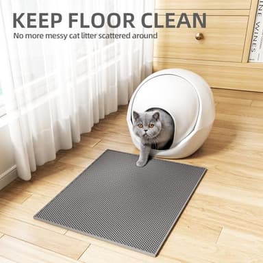 ESTHELLO Cat Litter Mat, Cat Litter Trapping Mat, Honeycomb Double Layer Design, Easy to Clean,Washable (24’’ x 15’’ Gray - Image 7
