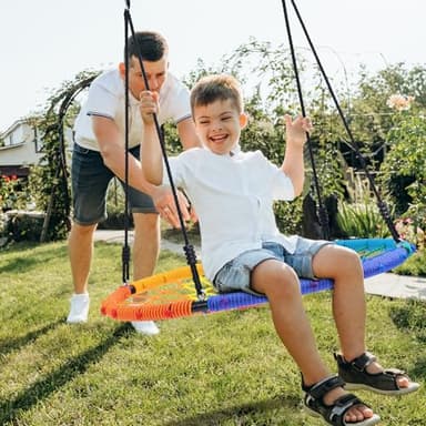 Trekassy 750 lb Spider Web Saucer Swing 40 inch for Tree Kids with Steel Frame and 2 Hanging Straps-Rainbow - Image 6