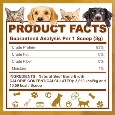 Zammex Grass-Fed Beef Bone Broth Protein Powder for Dogs & Cats - Joint & Bone Support, Healthy Fur Enhancer, Pet Food Topper for Dry & Wet, 10.58oz - Image 2