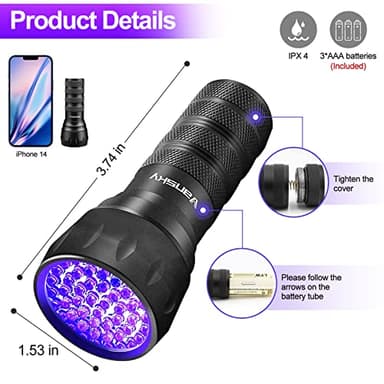 Black Light UV Light Flashlight, 21 LED 395nm Ultraviolet Blacklight Flashlight Mini Pet Urine Detector for Dog/Cat, Dry Stains, Resin Curing, Matching with Pet Odor Eliminator(Batteries are Included) - Image 2