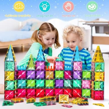 Palano Magnetic Tiles,100PCS Star Magnetic Building Blocks Toy for Ages 3 4 5 6 7 8 9,Magnetic Tiles for Toddlers Gifts,Montessori Toys,STEM Toys Christmas Toy Gift for Kids Boys and Girls - Image 6