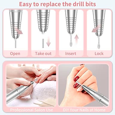 Portable Nail Drill Professional 35000 RPM, MOCOWIND Rechargeable Electric Nail File Machine E File for Acrylic Gel Polishing Removing, Cordless E-File with Bits Kit for Manicure Salon Home, Pink - Image 6