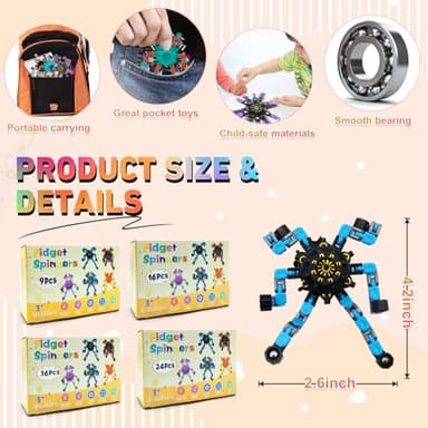 Transformable Fidget Spinners,Funny Stress Relief Sensory Fidget Toys,Deformable Chain DIY Robot Fingertip Gyros Toys Birthday Party Favors Easter Basket Stocking Stuffers for Kids and Adults (9PC) - Image 2