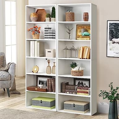 oneinmil Bookcase and Bookshelf, Floor Standing 6-Tier High Bookshelf, Display Storage Rack, Home Decorative Furniture, Suitable for Home Offices, Living Rooms, and Bedrooms,White - Image 5