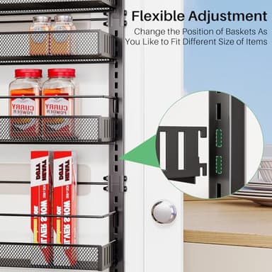 Over the Door Pantry Organizer - 8 Tier Adjustable Pantry Door Spice Organizer, Large Capacity Hanging Door Spice Rack for Kitchen Pantry Organizers and Storage (Black, 17"W x 6"D x 69"H) - Image 3