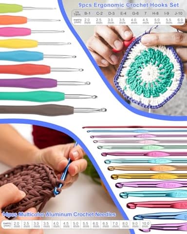 Aeelike Crochet Kit for Beginners Young and Old, First Crochet Kit for Adults Include 23pcs Crochet Hooks, 655 Yards Yarn Set for Crocheting, Instruction, Bag, Crochet Accessories and Supplies, Navy - Image 3