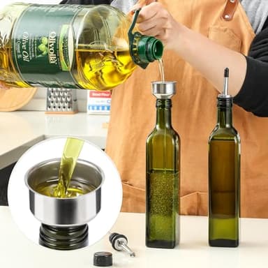 AOZITA 17oz Glass Olive Oil Bottle Dispenser - 500ml Green Oil and Vinegar Cruet with Pourers and Funnel - Olive Oil Carafe Decanter for Kitchen - Image 3