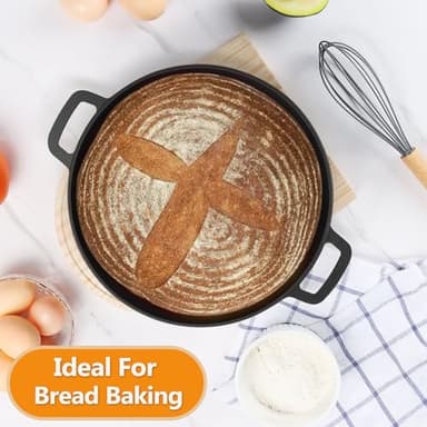 P&P CHEF 5Qt Dutch Oven Pot for Bread Baking (Black), 2 In 1 Round Cast Iron Dutch Oven with Lid Set, Skillet & Pot for Roasting Braising Stewing Frying Simmering, Multi Stoves & Oven Safe - Image 2