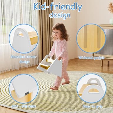 Toddler Step Stool, Wooden Step Stools for Kids, Kids Potty Training Stool with Handles, Rounded Corners Child Stepping Stool for Bathroom Sink, Kitchen, Bedroom (White) - Image 5