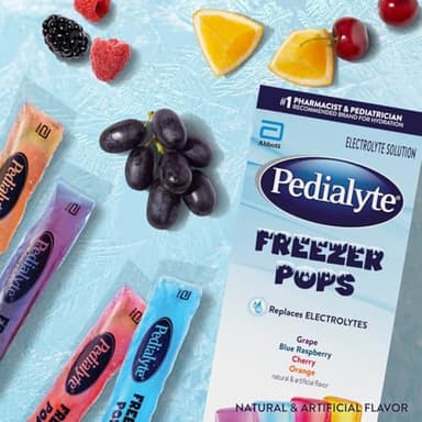 Pedialyte Electrolyte Solution Freezer Pops, Hydration Variety Pack— Grape, Blue Raspberry, Cherry, Orange, Pack of 64 - Image 2