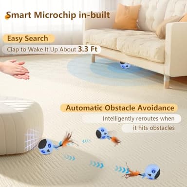 ORSDA Cat Toys, Interactive Cat Toy for Indoor Cats, Automatic Moving Ball Bird for Indoor Adult Cats Kitten Toys All Breeds, Fast Rolling Motion Activated Chirping Stimulating Light, 2 Feather Refill - Image 3