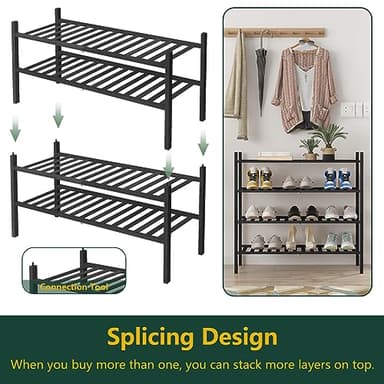 Z&L HOUSE 2-Tier Shoe Rack for Closet, Stackable Bamboo Shoe Rack for entryway, Hallway, Bathroom, Multifunctional Utility Free Standing Shoe Shelf Black - Image 7