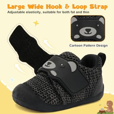 FEETCITY Wide Baby Sneakers Infant Walking Shoes Boys Girls Baby Sneakers Breathable Non-Slip Infant Barefoot Shoes 12-18 Months Black Grey - Image 3