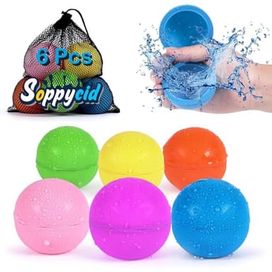 98K Reusable Water Balloons 6Pcs with Mesh Bag, Self Sealing Silicone Ball Latex-Free, No Clean Hassle, Easy to Fill, Summer Toys Water Toy Swimming Pool Beach Park Yard Outdoor Games Party Supplies - Image 1