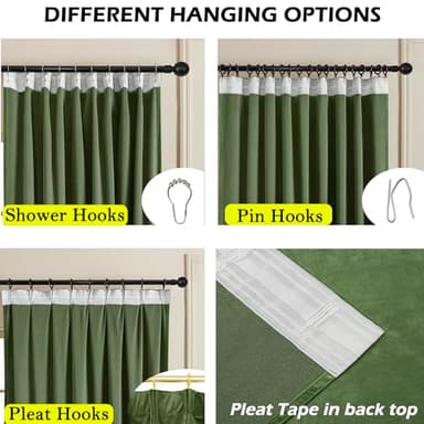 Timeper Moss Green Velvet Curtains - Room Darkening Curtain Panels Back Tab Design Luxury Curtains Drapes for Living Room, W52 x L96, 2 Panels - Image 3