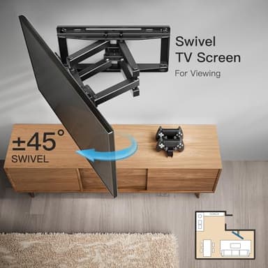 Pipishell TV Wall Mount, Full Motion Wall Mount with Dual Arms, Swivel, Extension for 26-65 inch Flat or Curved TVs up to 99 lbs, Max VESA 400x400mm, 3 Bracket Heights, Fits 12″/16″ Wood Studs, PIMF4 - Image 4