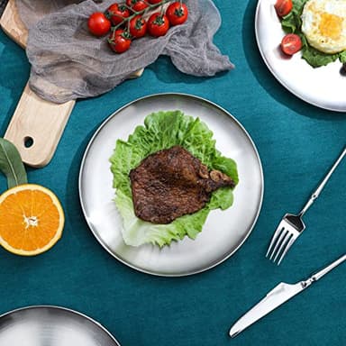 18/8 Stainless Steel Dinner Plate for Main Dishes, Grilled Meat, Dessert, Salad, and Fruit - 9 Inches (23 cm) Large Capacity(4pc, 9in) - Image 3