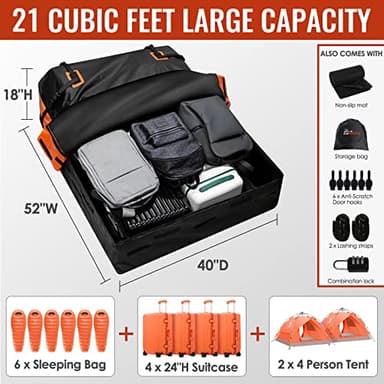 Car Rooftop Cargo Carrier - 21 Cubic Feet, 100% Waterproof Heavy Duty 840D Car Roof Bag for All Vehicles with/Without Racks - Anti-Slip Mat, 6 Door Hooks, Storage Bag, 2 Extra Straps - Image 4