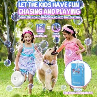 Bubble Machine, Automatic Bubble Blower for Kids Toddlers, 8000+ Bubbles Per Minute, 90° 200° Oscillating Electric Plug-in or Batteries Bubble Maker, Bubble Toys for Outdoor Birthday Party - White - Image 3