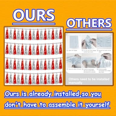 4P Red Silver Foil Fringe Metallic Tassel Streamers Banner Tassel Garland for Parade Floats, Graduation, Wedding, Birthday, Halloween, Christmas, Bridal/Baby Shower Party Decorations - Image 3