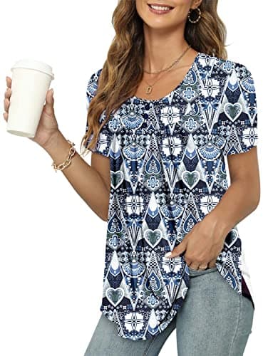BETTE BOUTIK blouses for women dressy casual summer shirts women’s tops womens short sleeve flowy top DBluePattern Large - Image 2