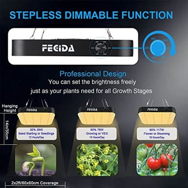 FECiDA 1200W Equivalent LED Grow Light, 130W True Power Full Spectrum Plant Light, 0–100% Dimmable, Daisy Chain, Quiet Cooling Fan for Indoor Plants Seedling Veg Bloom - Image 3