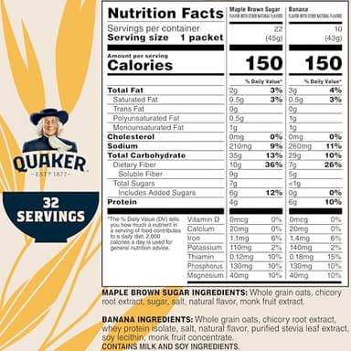 Quaker Instant Oatmeal, High Fiber 2 Flavor Variety (32 Pack) - Image 2