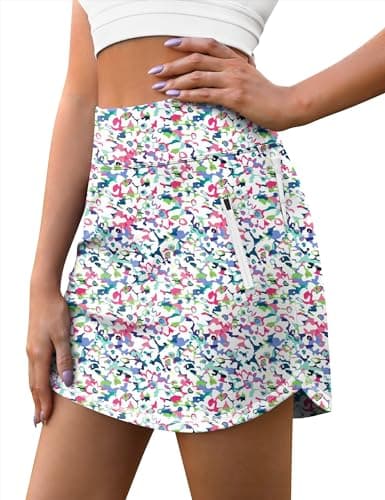 LouKeith Golf Skirts for Women Tennis Skirt with Zipper Pockets High Waisted Running Casual Athletic Skorts Built-in Shorts Boho Flowers S - Image 1
