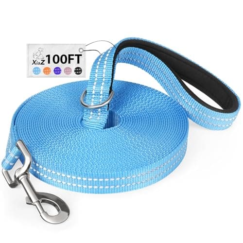 XiaZ 100 Feet Dog Training Leash, Nylon, Blue, Reflective, Padded Handle, 550 LBS Bearing, Suitable for Small, Medium Dogs and Cats - Image 1