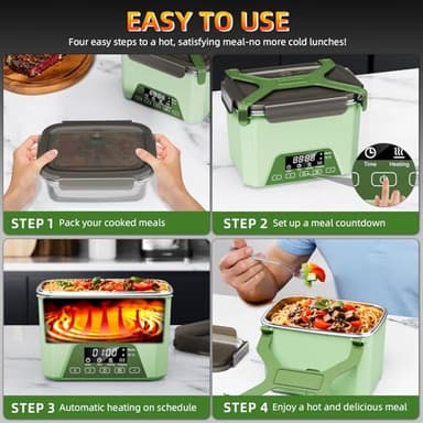 Cordless Electric Lunch Box, 1.2L Self Heating Lunch Box Battery Powered with Automatic Heating, BPA Free, Meal Prep Friendly (Green) - Image 4
