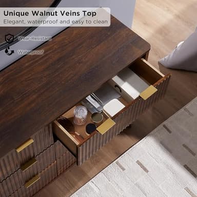 T4TREAM Fluted 6 Drawers Dresser, 54" Wide Modern Chest of Drawers, Curved Profile Design, Dresser TV Stand, Wood Drawer Organizer for Bedroom, Living Room, Hallway, Dark Walnut - Image 4