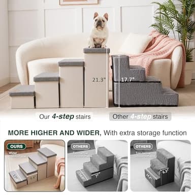 Love's cabin Dog Stairs for Small Medium or Large Dogs with Storage and Adjustable Steps, Foldable Cat Steps for Bed or Couch, 4-Step Gray Folding Ramp with Zip up to 200 lbs, Light Grey - Image 3
