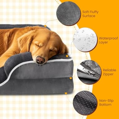 DUMOS Orthopedic Dog Bed for Medium Size Dogs, Supportive Memory Foam Dog Sofa with Washable Removable Cover Non-Slip Base Waterproof Pet Couch Bed, Grey, 28" L x 23" W x 6.5" Th - Image 3