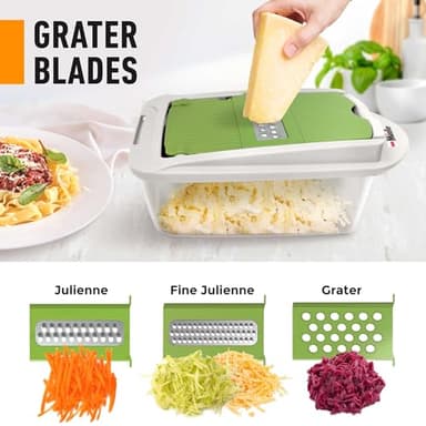Mueller Pro-Series 10-in-1, 8 Blade Vegetable Chopper, Onion Mincer, Cutter, Dicer, Egg Slicer with Container, French Fry Cutter Potato Slicer, Home Essentials, Salad Chopper White Sand/Green - Image 4
