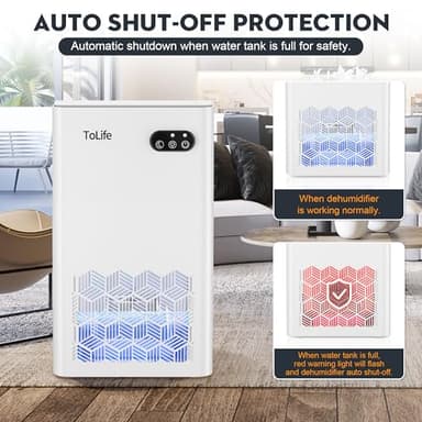 ToLife Dehumidifiers for Home 95 OZ Water Tank, 1000 sq.ft Dehumidifier for Basement Bedroom Bathroom with Auto Shut Off 7 Colors LED Light,White - Image 6